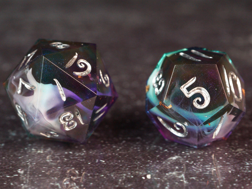 Magic Missile - silver - Handmade Resin Dice Set