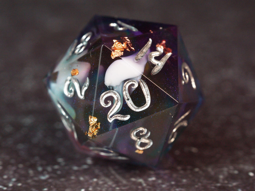 Magic Missile - silver - Handmade Resin Dice Set