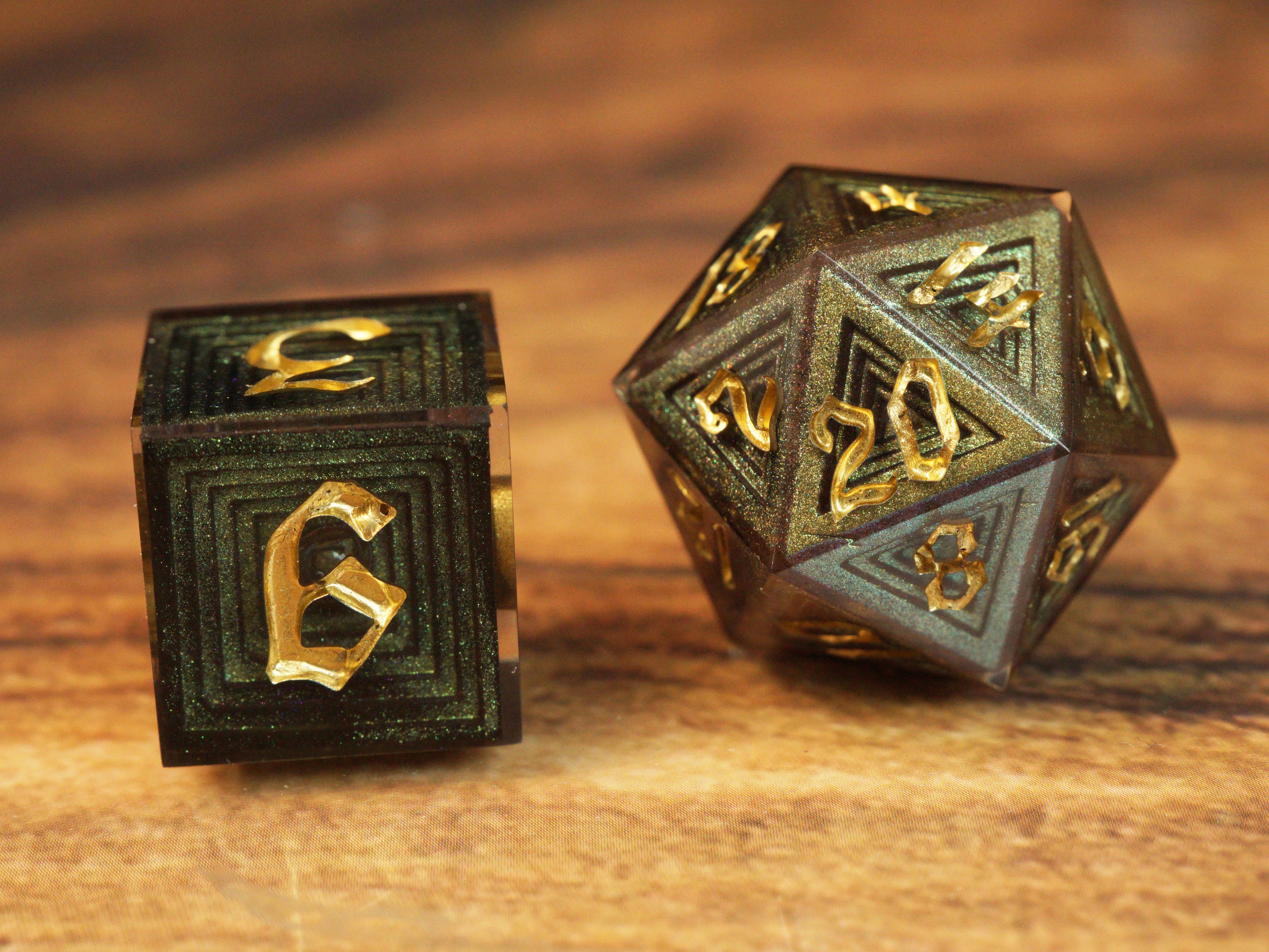 Emerald Glint - Luxury Bismuth Inspired Handmade Resin Dice Set