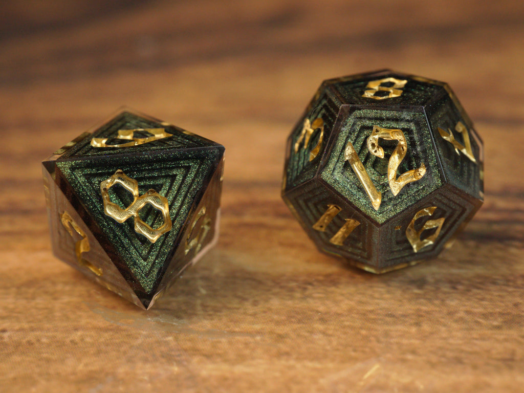 Emerald Glint - Luxury Bismuth Inspired Handmade Resin Dice Set