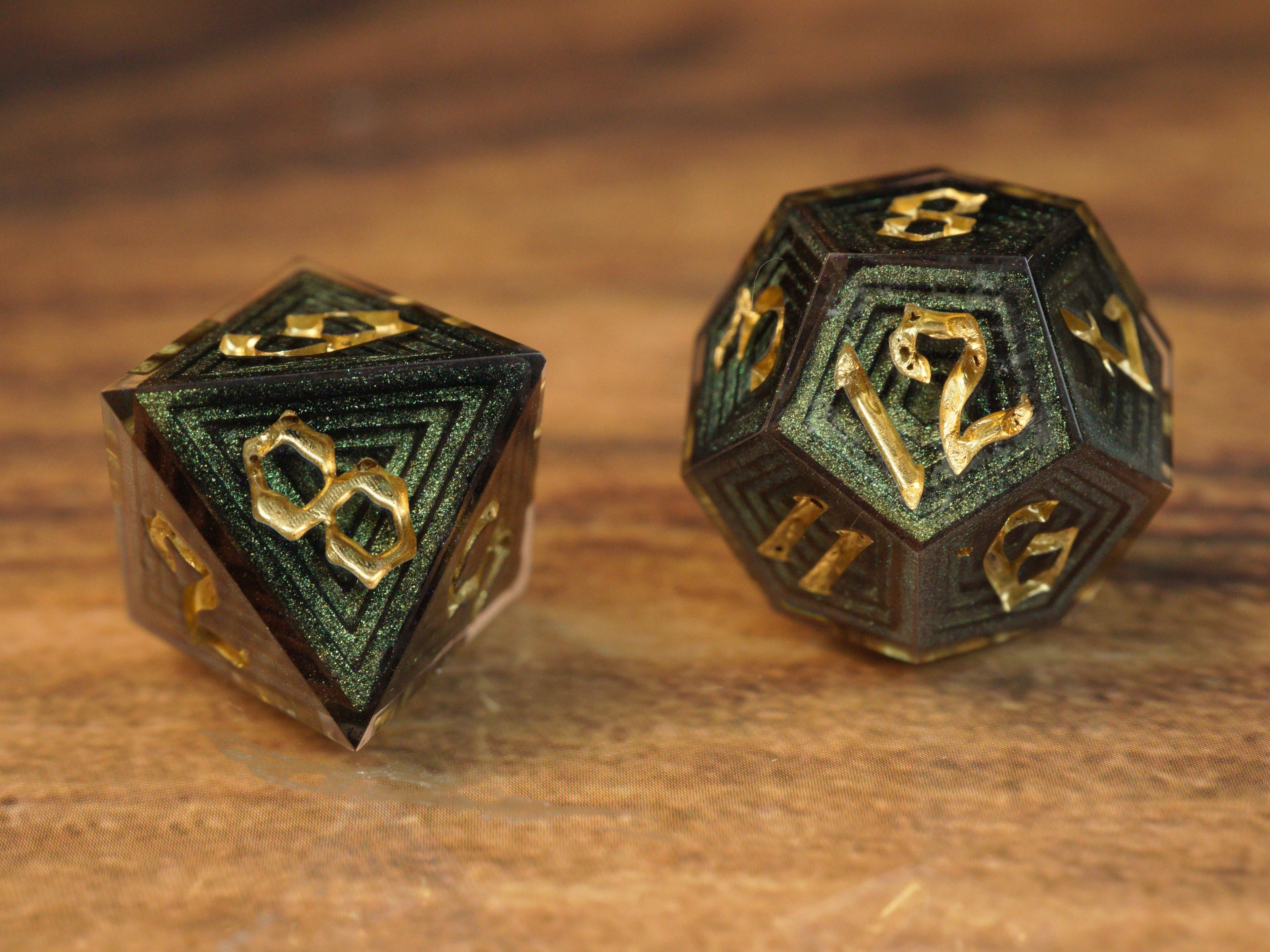 Emerald Glint - Luxury Bismuth Inspired Handmade Resin Dice Set