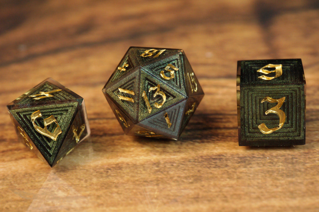 Emerald Glint - Luxury Bismuth Inspired Handmade Resin Dice Set