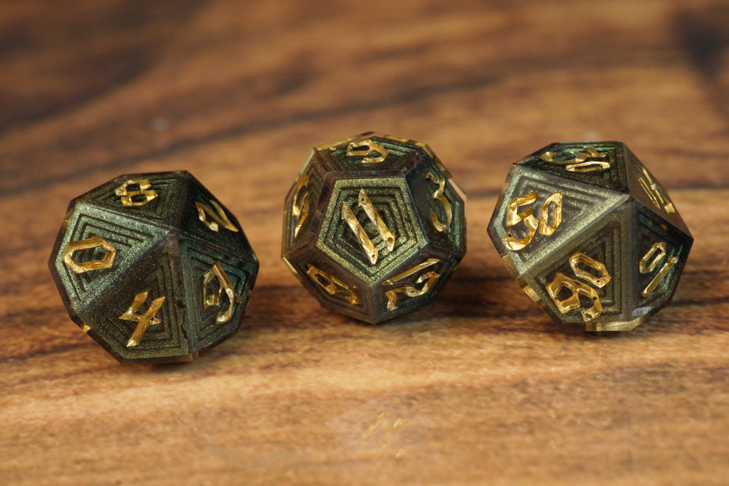 Emerald Glint - Luxury Bismuth Inspired Handmade Resin Dice Set