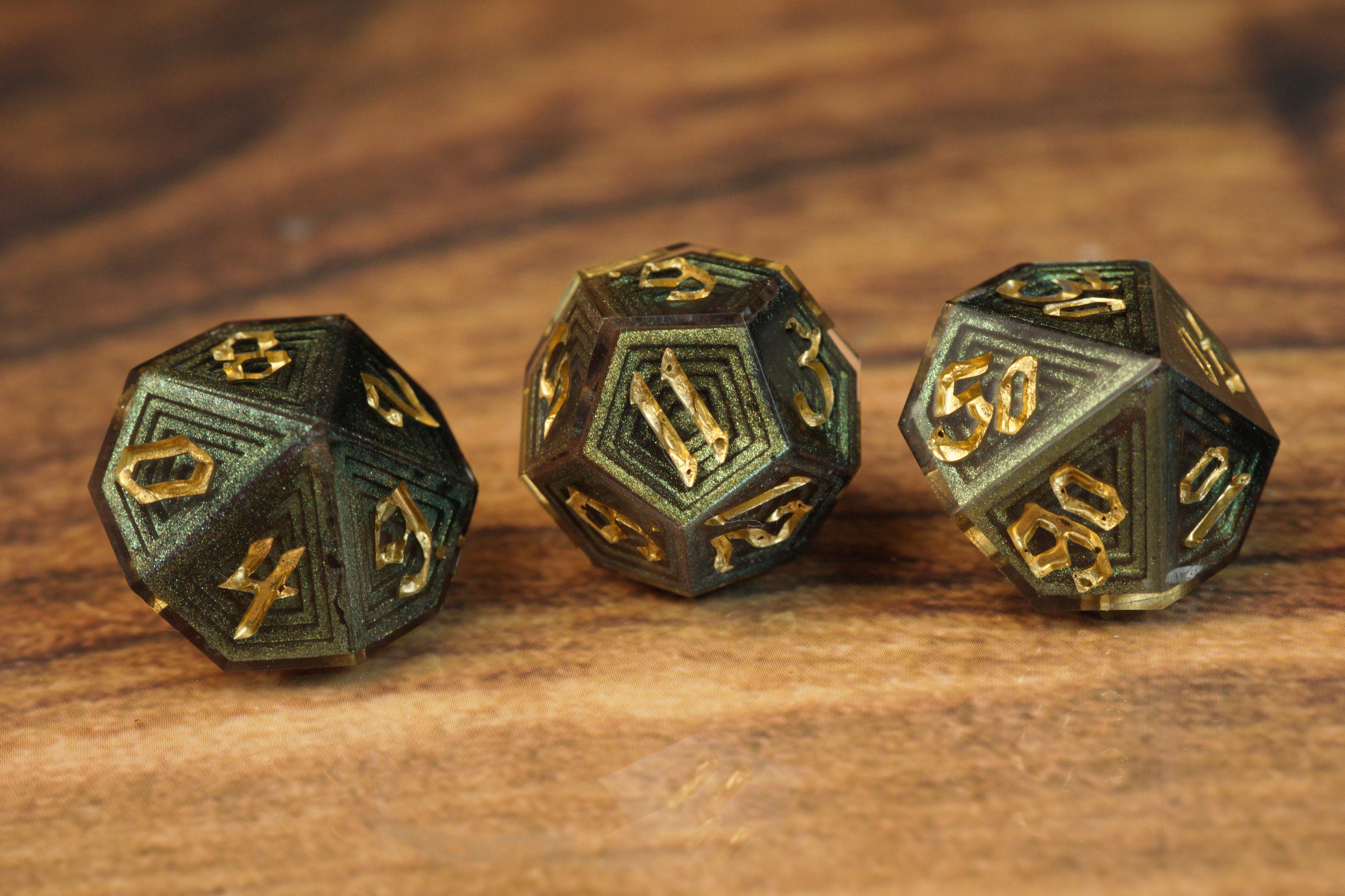 Emerald Glint - Luxury Bismuth Inspired Handmade Resin Dice Set