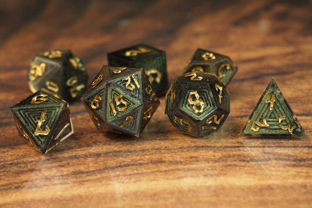 Emerald Glint - Luxury Bismuth Inspired Handmade Resin Dice Set