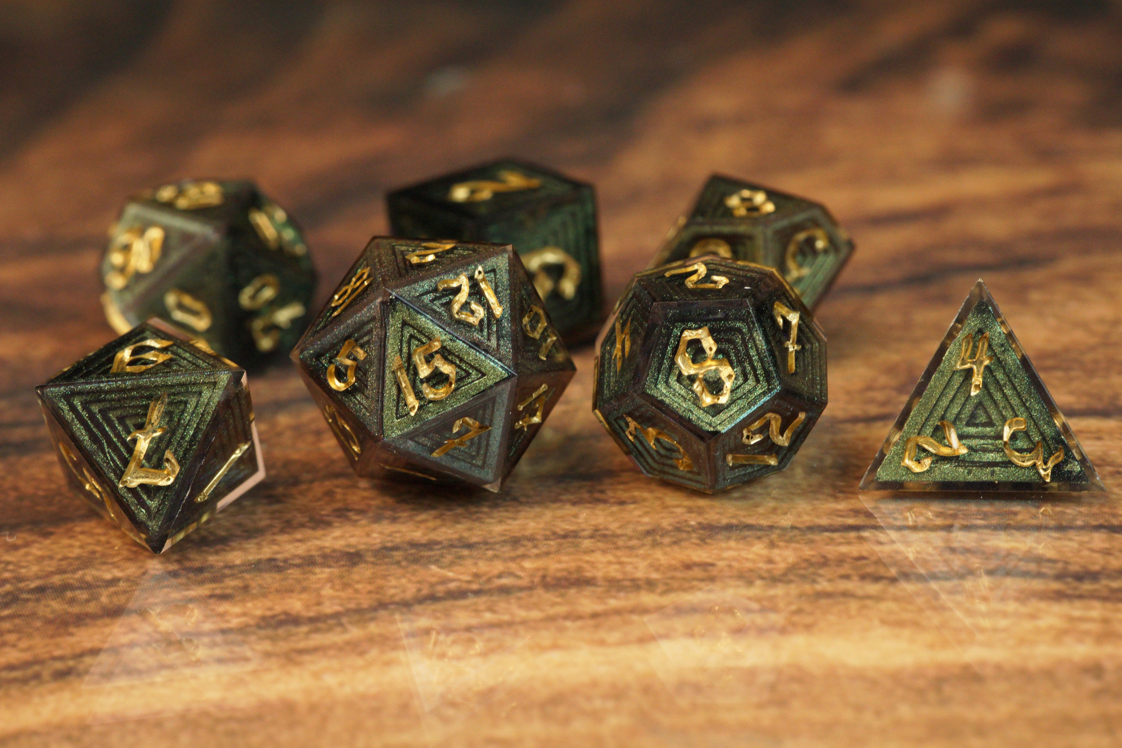 Emerald Glint - Luxury Bismuth Inspired Handmade Resin Dice Set