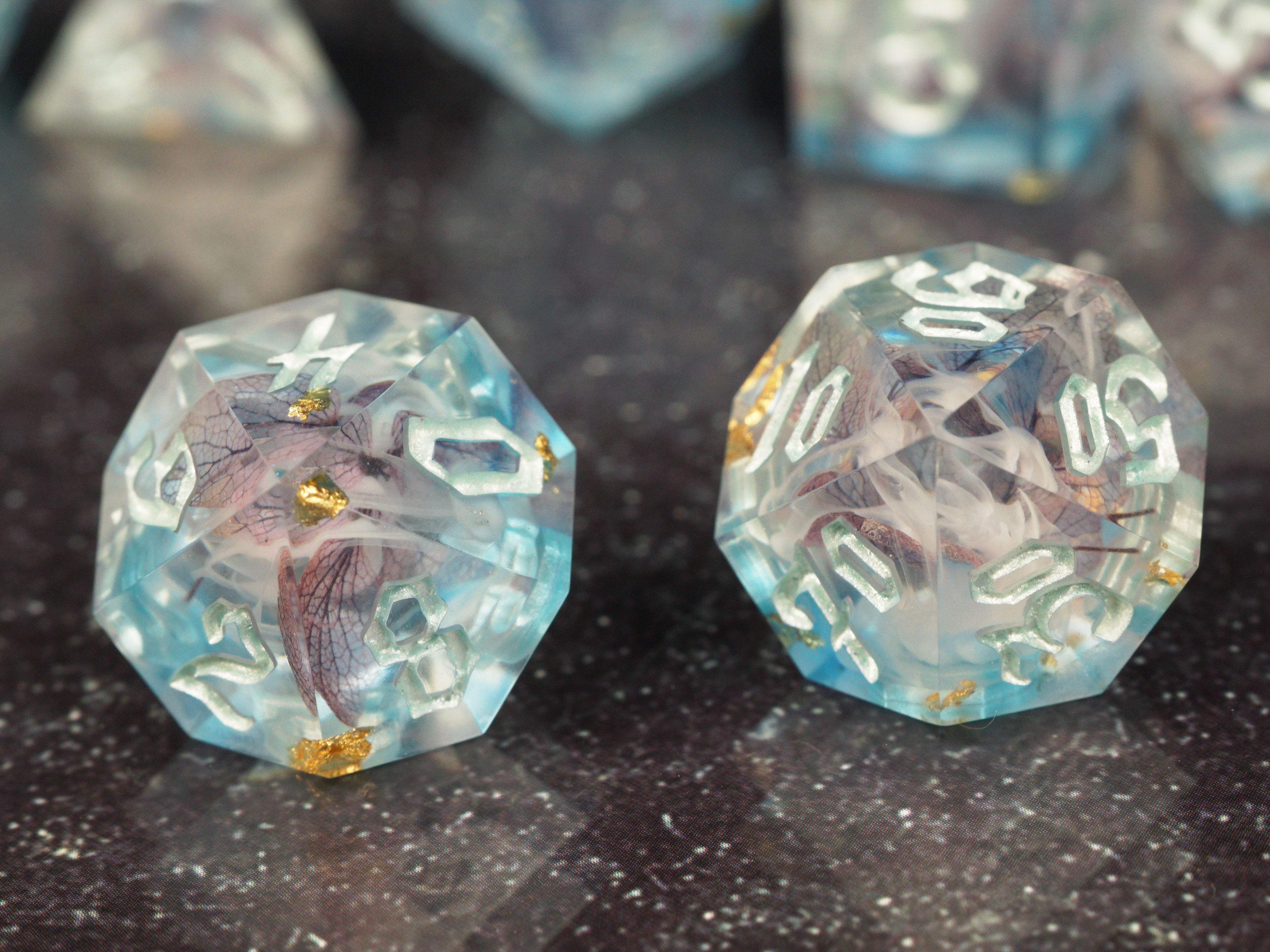 Moonwell Blossoms - Handmade Resin Dice Set