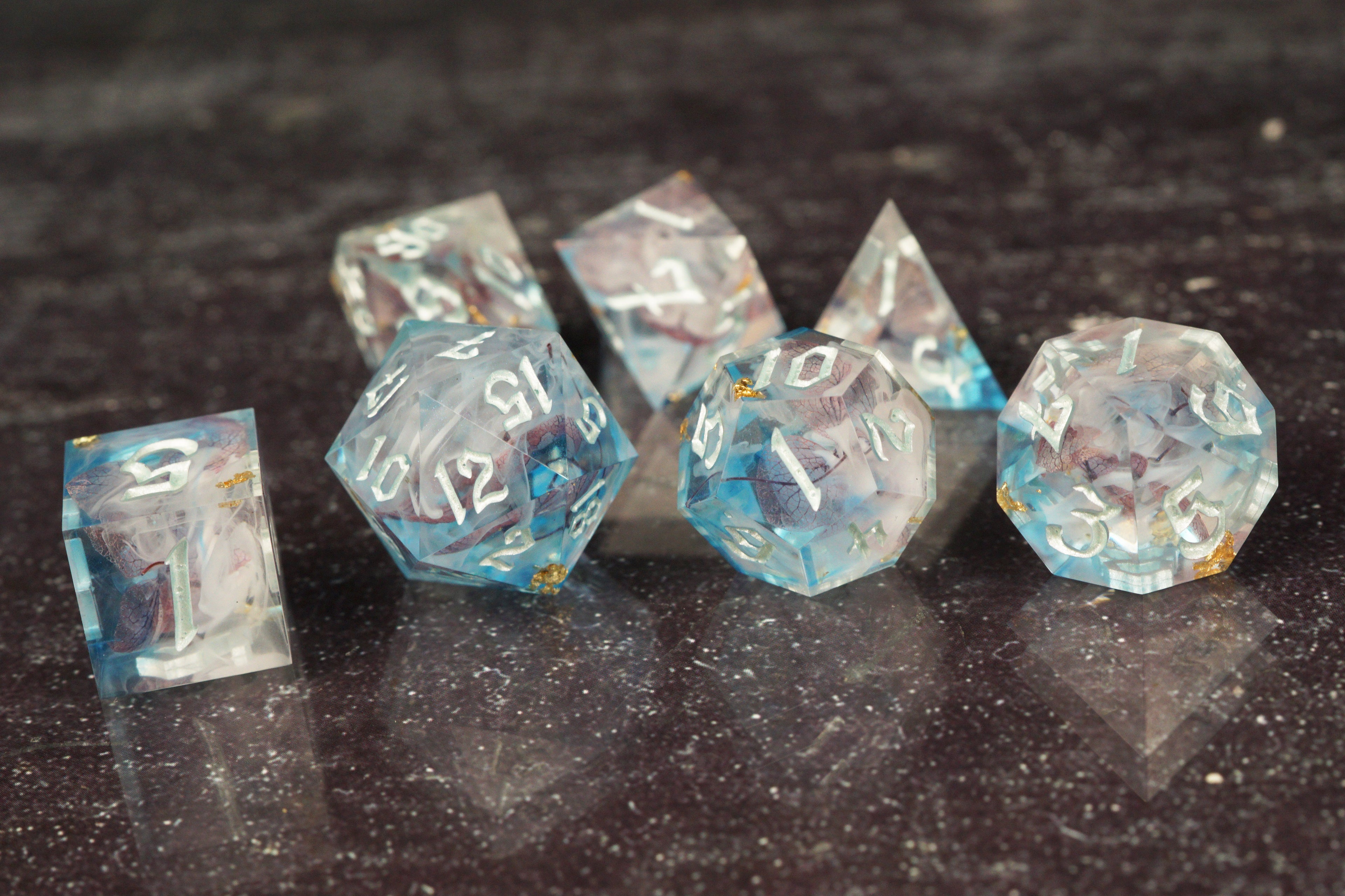 Moonwell Blossoms - Handmade Resin Dice Set