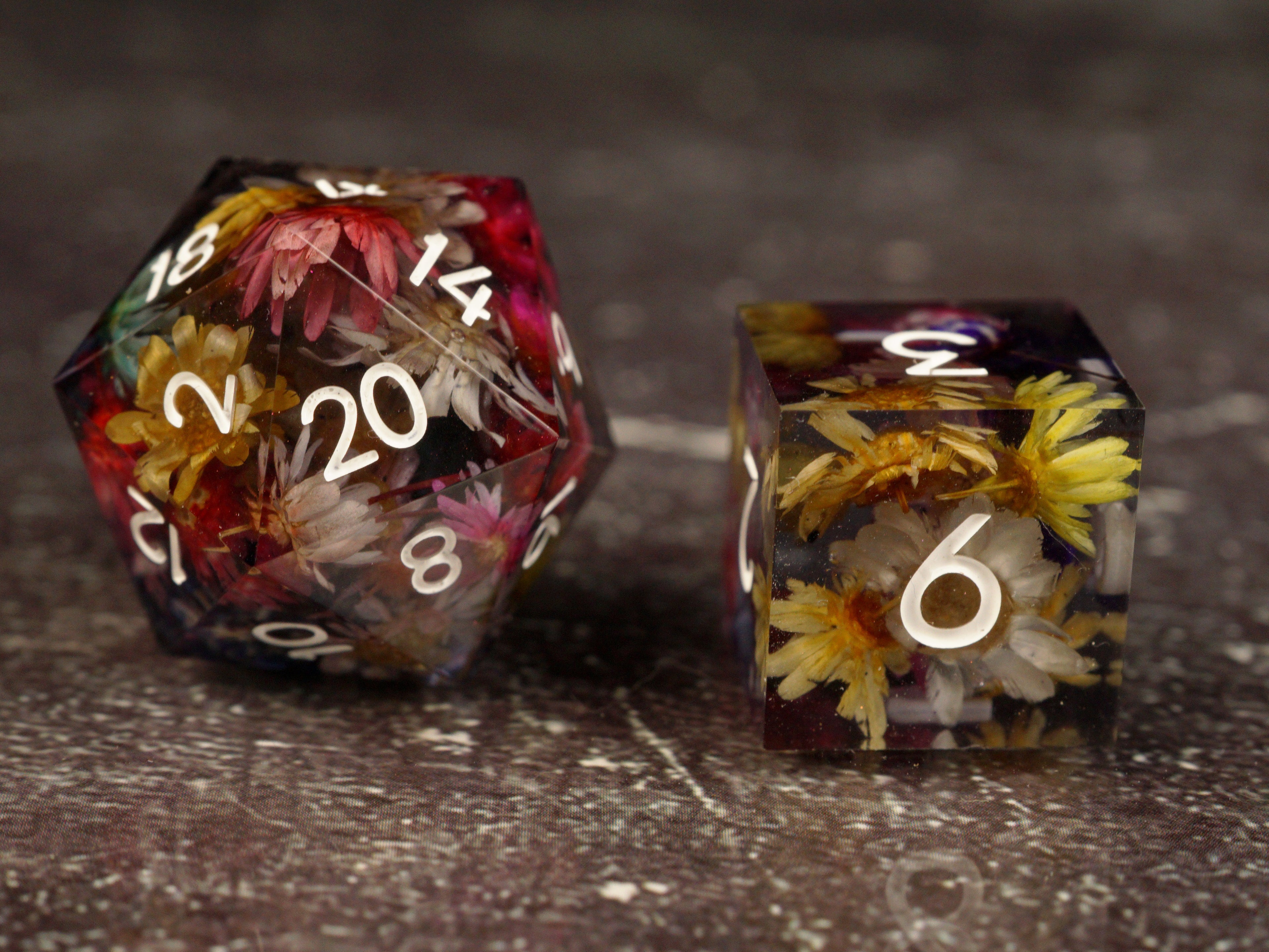 Midnight Bloom - Handmade Resin Dice Set