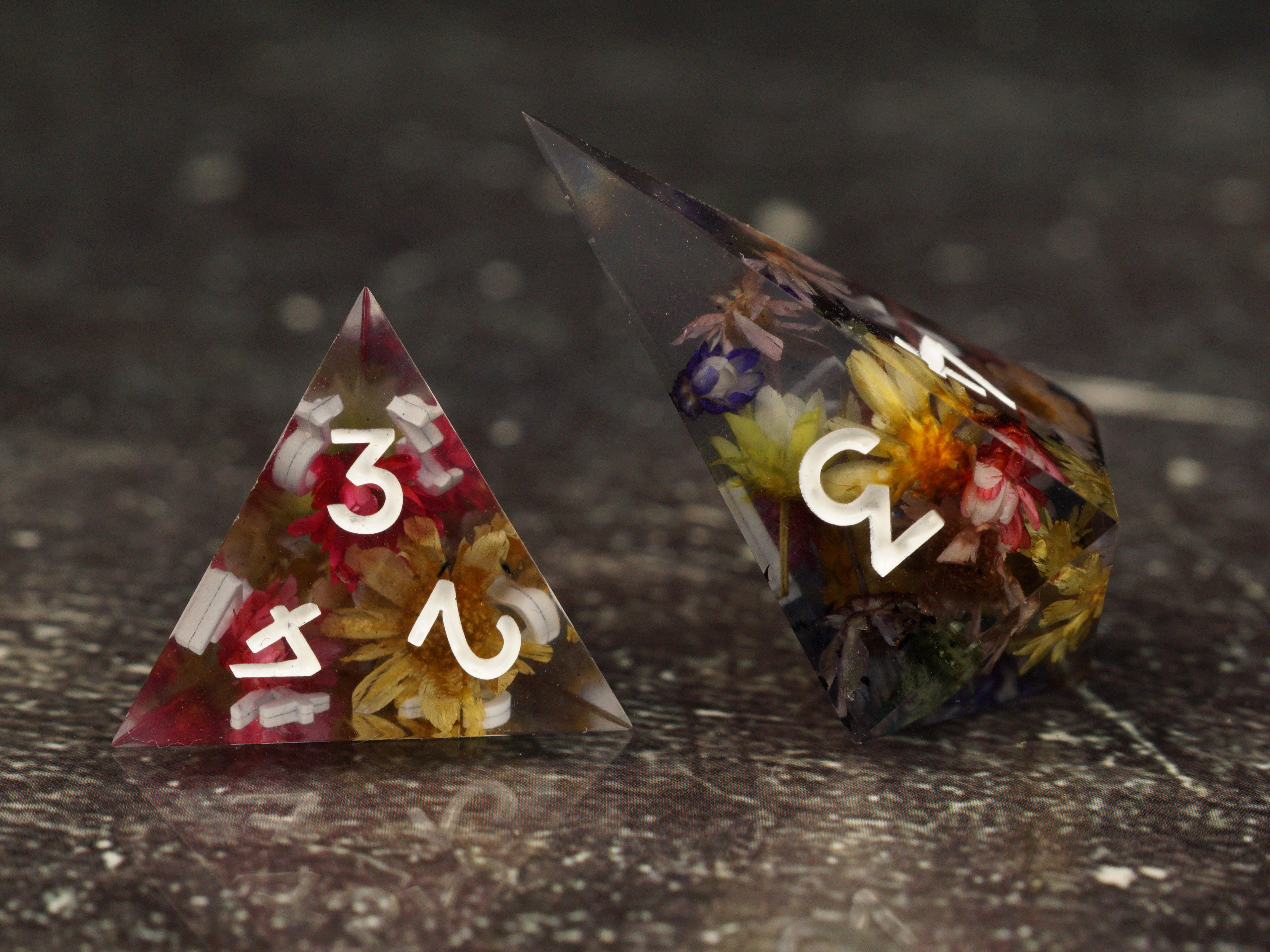 Midnight Bloom - Handmade Resin Dice Set