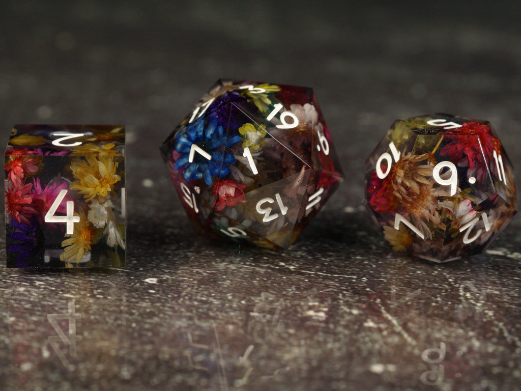 Midnight Bloom - Handmade Resin Dice Set