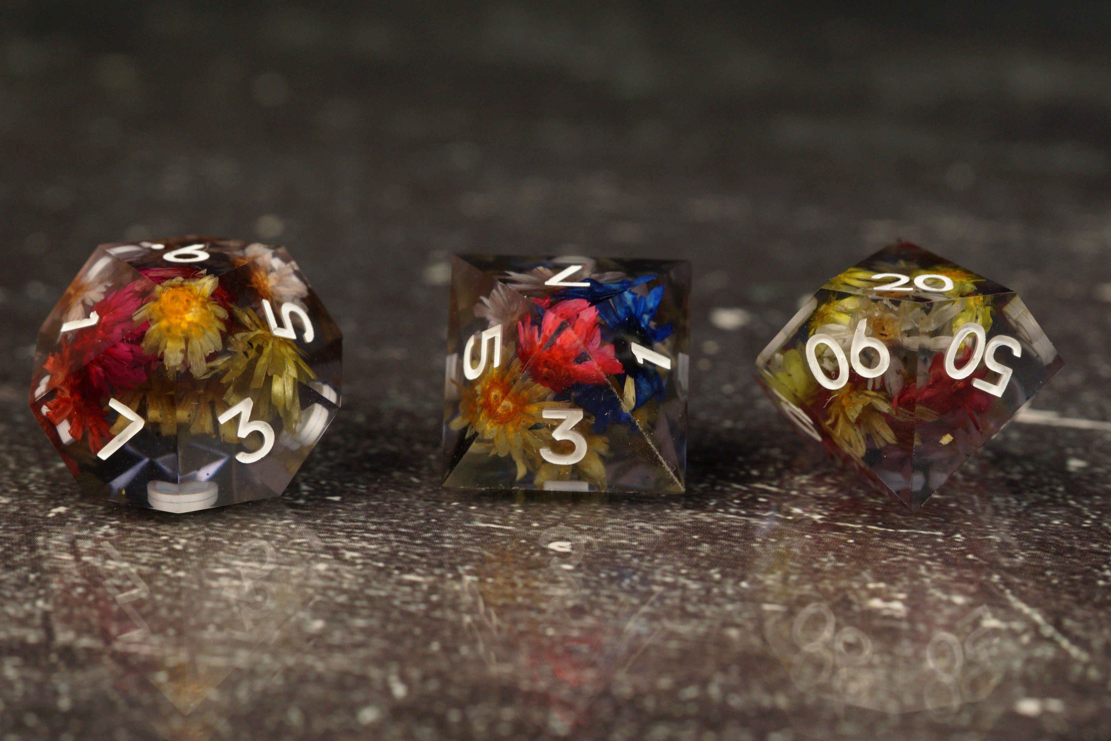 Midnight Bloom - Handmade Resin Dice Set