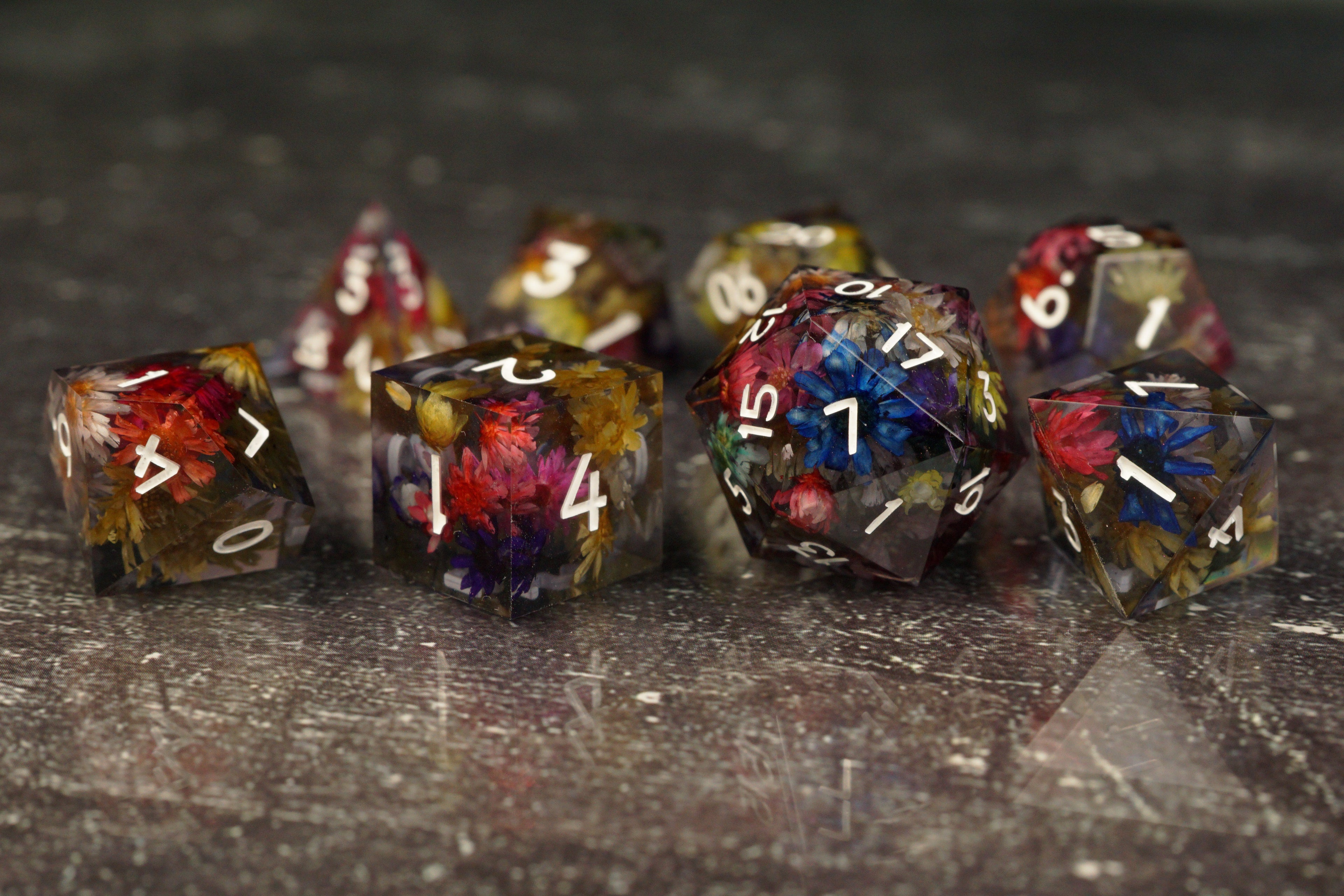 Midnight Bloom - Handmade Resin Dice Set