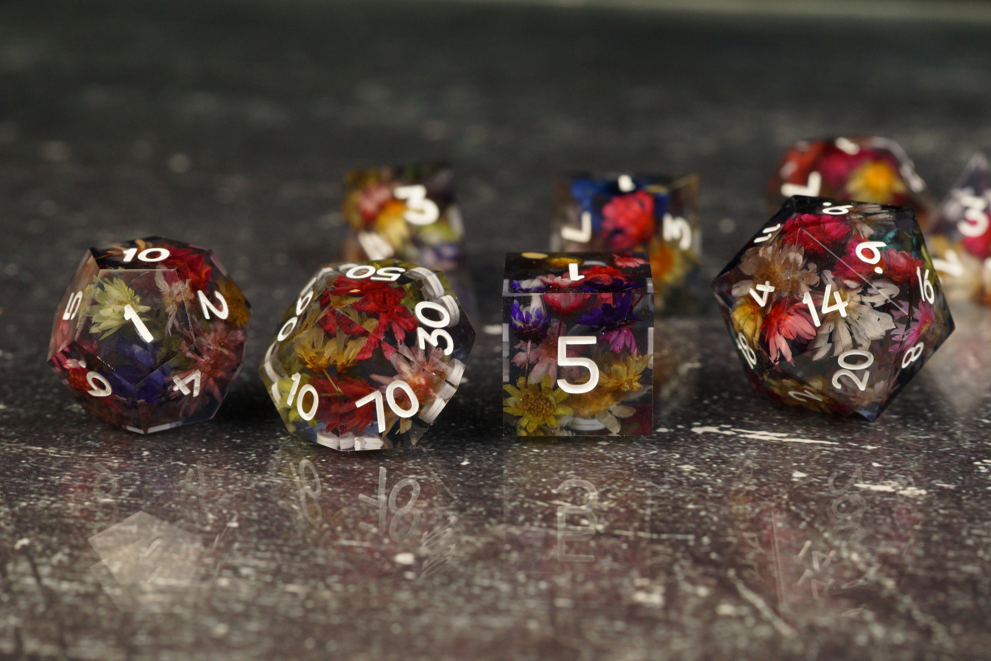 Midnight Bloom - Handmade Resin Dice Set