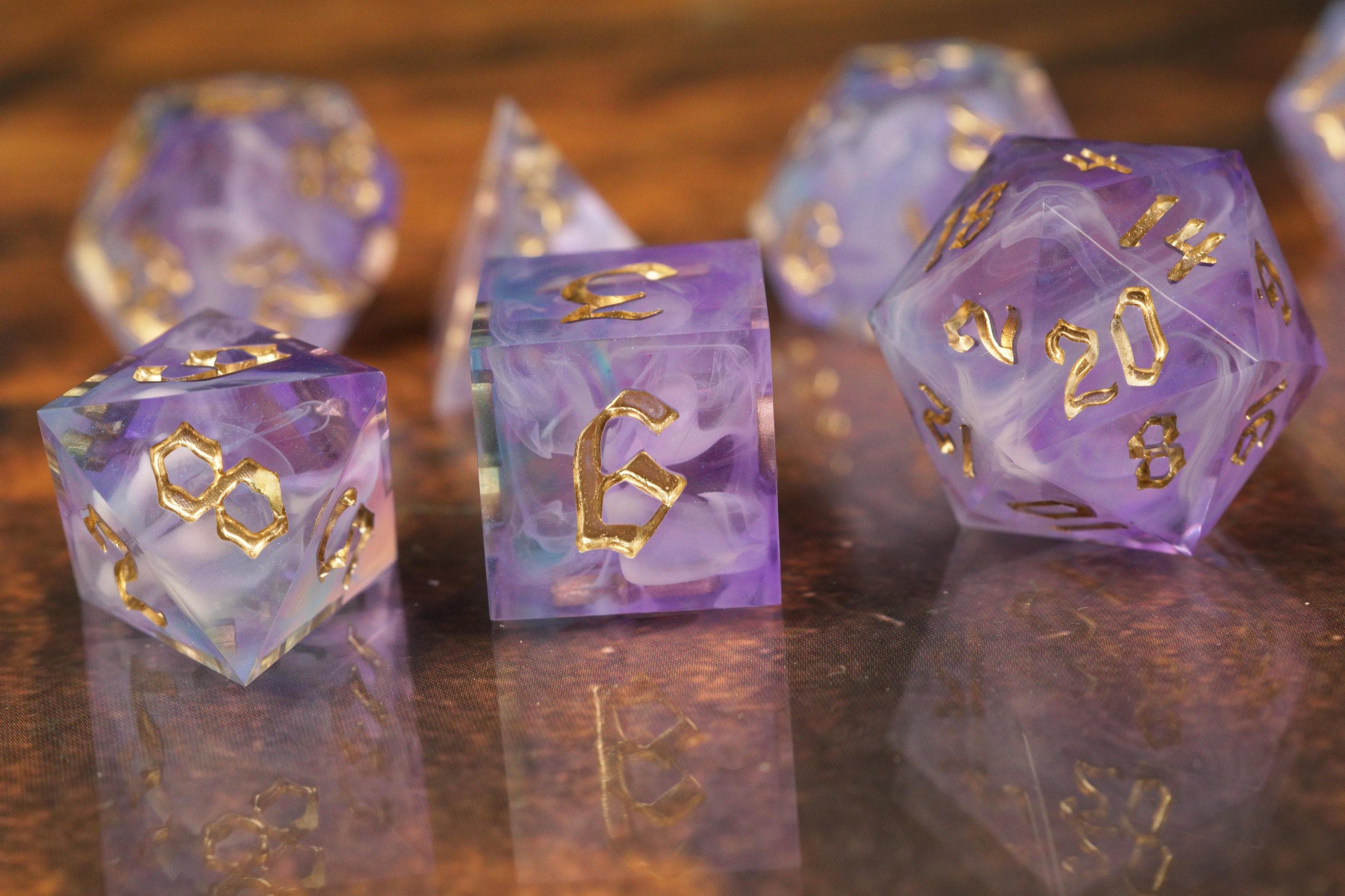 Purple Whisp - Handmade Resin Dice Set