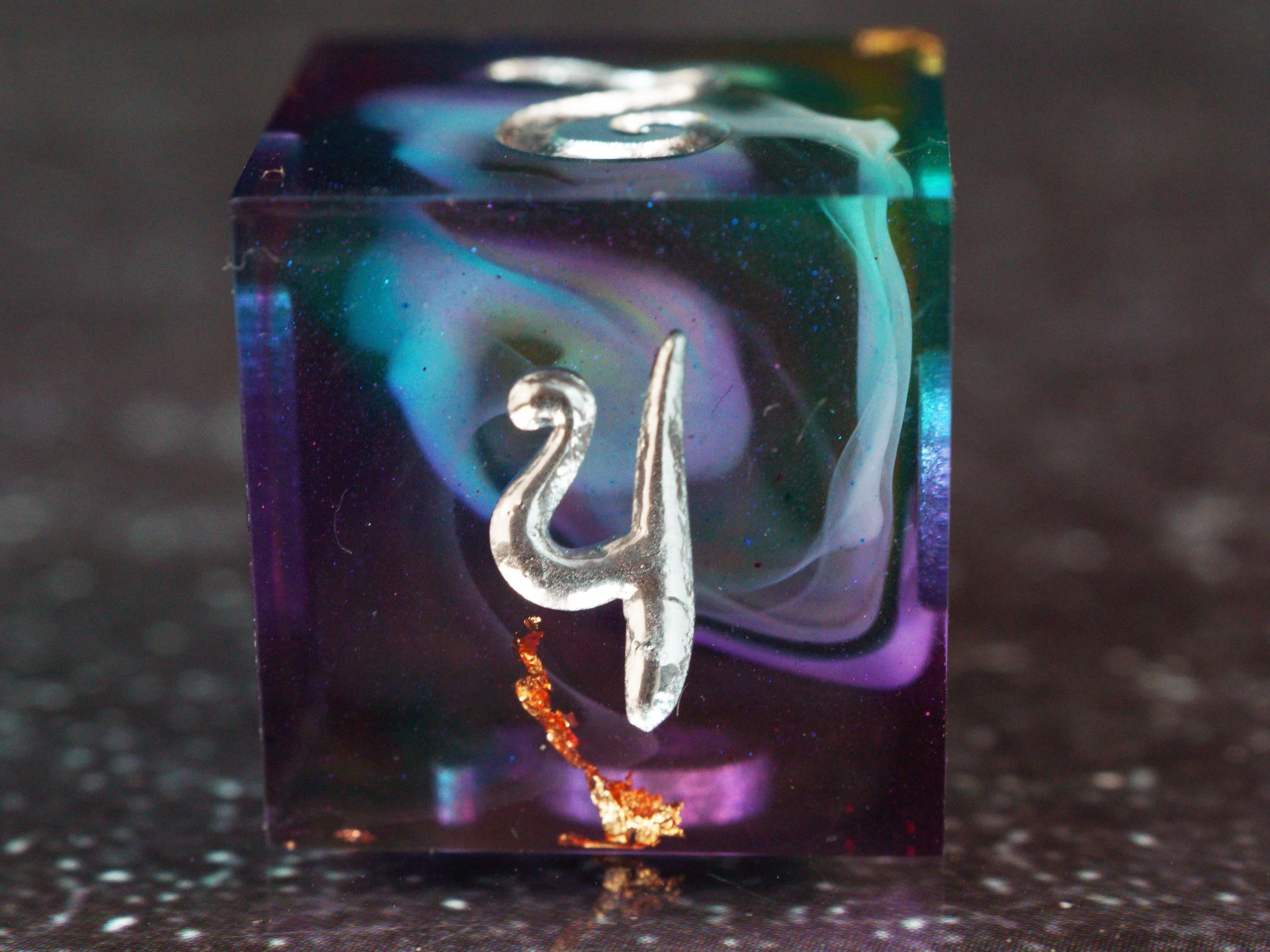 Magic Missile - silver - Handmade Resin Dice Set