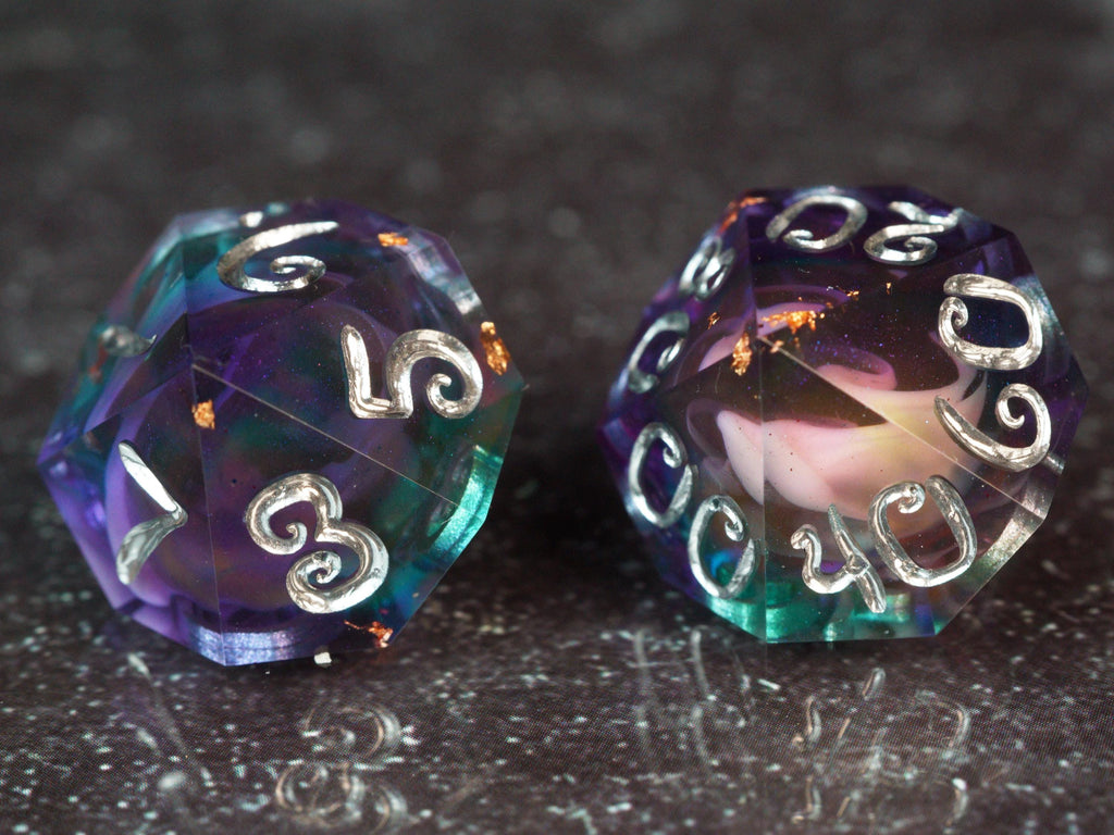 Magic Missile - silver - Handmade Resin Dice Set
