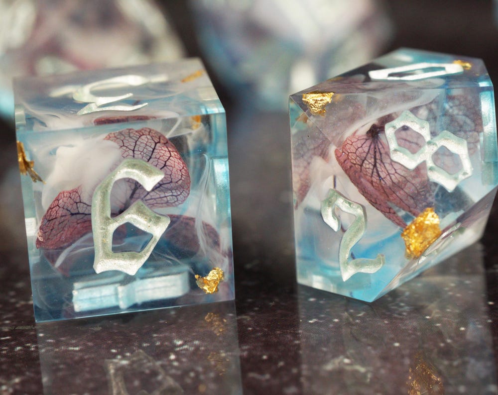 Moonwell Blossoms - Handmade Resin Dice Set